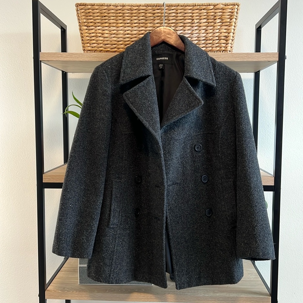 Vintage Express Wool Blend Button Front Peacoat Jacket, 4